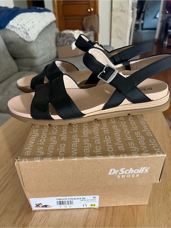 Dr. Scholl's Shoes - Dr. Scholl's Black Leather Adjustable Slingback Sandals